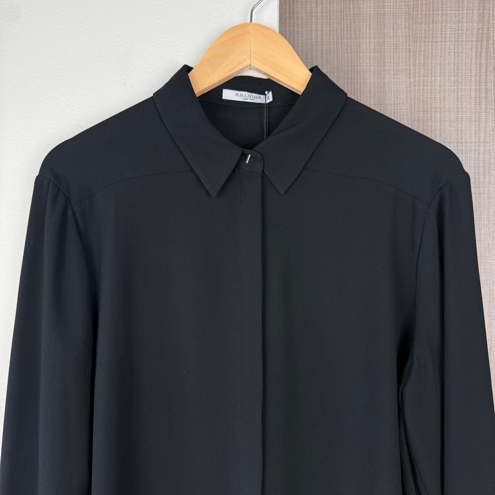 NEW MM Lafleur Black The Lagarde 3.0 Shirt Blouse Crepe Minimalist Size 12 - Picture 5 of 15